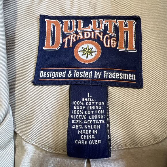 Duluth Trading Coat Mens Large Tan Cotton Canvas Khaki Chore Jacket Barn Field - Picture 5 of 12